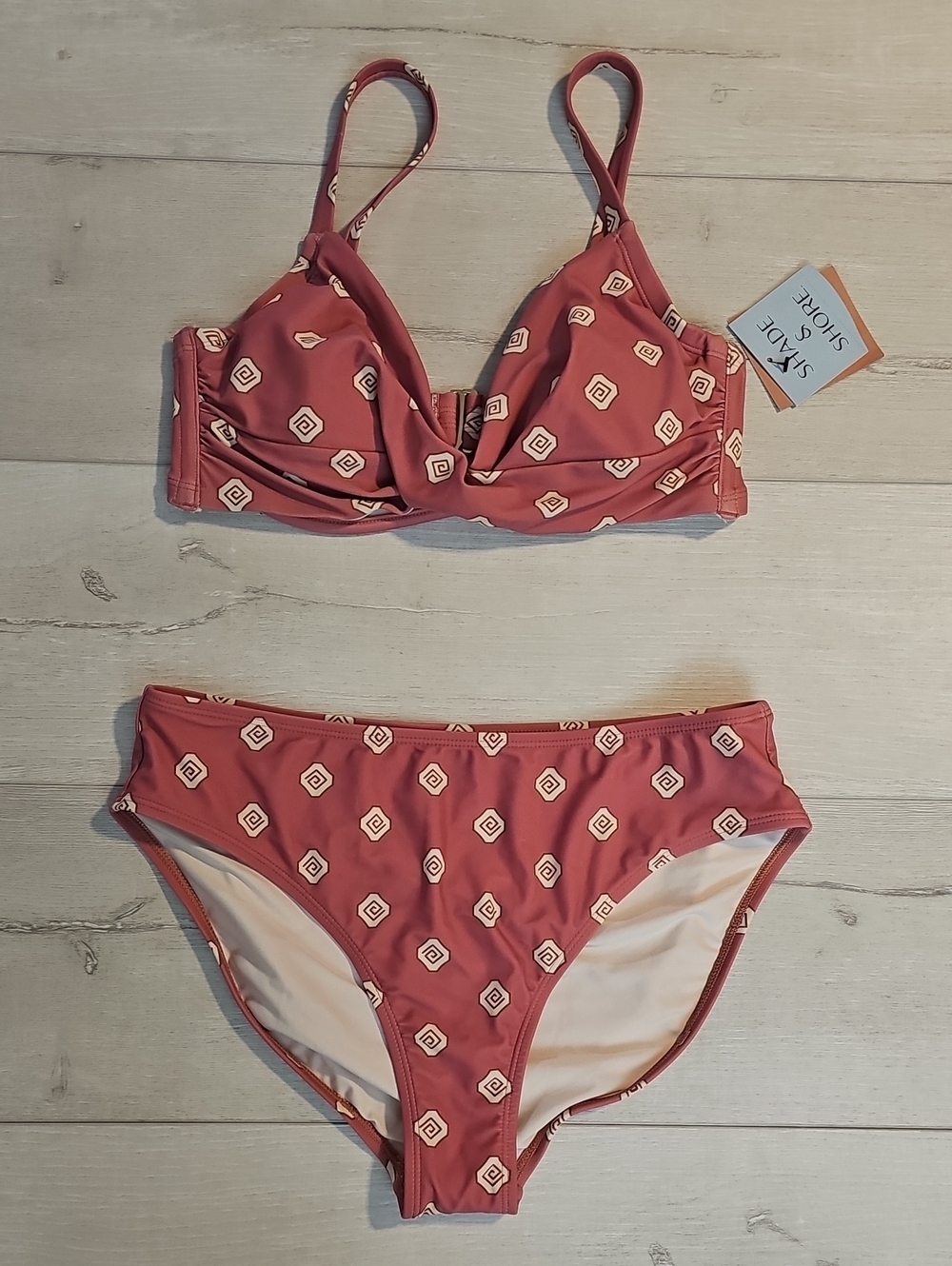 Shade & Shore Women's Mauve Geo Print Bikini Set with 34D Top & Med Bottom